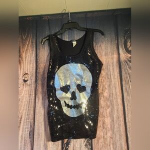 Juniors Size Large Sequin Skull Tank Top